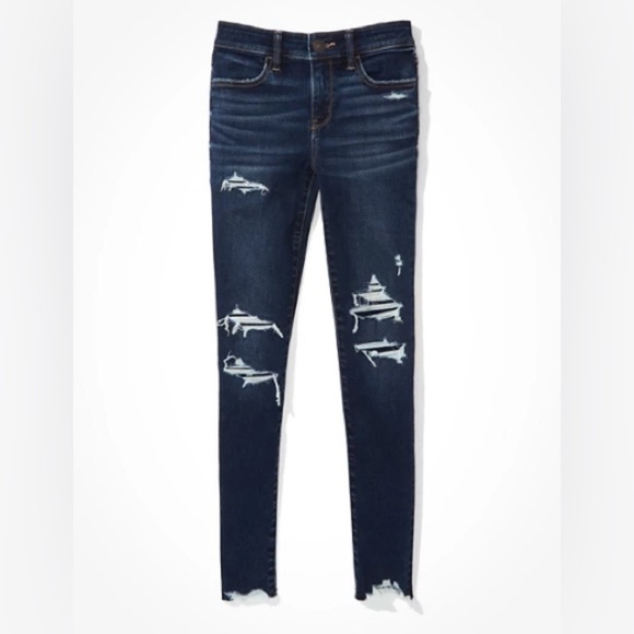American Eagle Patched Low Rise Jegging Dark Blue Women’s Size 12 Short - Picture 1 of 6